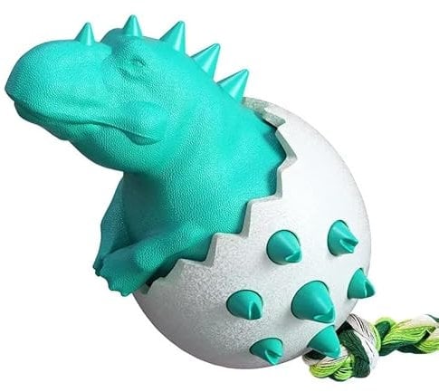 HYUIND Dog Chew Toys Dinosaur Egg Shaped Bulldog Molar Toothbrush Stick Anxiety Relief Interactive With Pet Intelligence Toys(Turquoise)