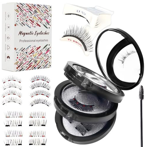 Magnetische Wimpern 8 Paare Wiederverwendbare Magnetwimpern 3D Wimpern Magnetisch Magnet Wimpern Ohne Eyeliner mit Applikator für Make-up, Anfänger Geschenk