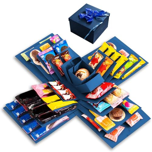 Überraschung Box, 5-lagige Explosionsbox Geburtstag, Überraschungsbox Geburtstag, DIY Handgemachte Surprise Box für Valentinstagsgeschenke, Hochzeitstag(Blau)