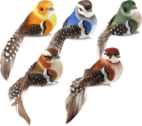 VIDSTW 5 Stück Deko Vögel Mit Feder und Clip Vogel Deko Schmücken Vogel | Realistisch Verwendet für Hochzeit Party Ostern Weihnachten Geburtstag Party Versammlung Abendessen Dekoration