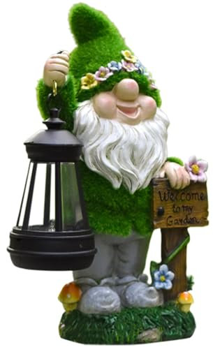 Demsyeq Nain de Jardin Solaire Mignon avec Lanterne – Lumières de Chemin paysager, Statues extérieures pour Noël, fête des mères, Saint-Valentin