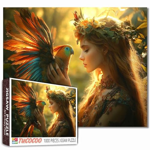 Engel und Vogel Puzzle für Erwachsene, magisches glitzerndes Feen-Puzzle für anspruchsvolle Familienaktivitäten, Kunstwerk-Puzzle für Heimdekoration, einzigartige Geschenke, 50,8 x 68,9 cm, 1000 Teile