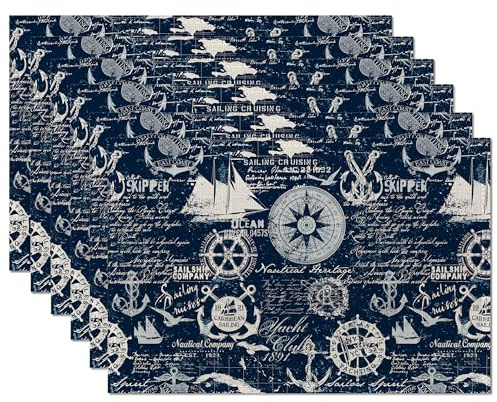 Tischsets, Anker, rutschfest, hitzebeständig, waschbar, für Party, Küche, Esstisch, Dekoration, drinnen und draußen, Marineblau, 6 Stück