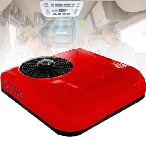 RV Climatiseur De Toit,Climatiseur électrique sur Le Toit de Voiture, Camping-Car, 12v/24v,air conditionné froid, climatisation de stationnement pour SUV, Camping-Car,Camion,Van,caravanes ,Red-12V