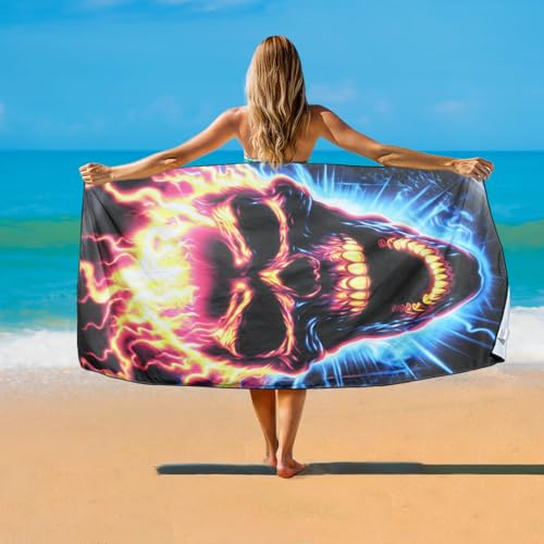 YISUMEI Totenkopf-Design Strandtuch, Mikrofaser XXL Strandhandtuch Leicht Badehandtuch Schnelltrocknend, Schwarz und Pink, 180 x 90 cm