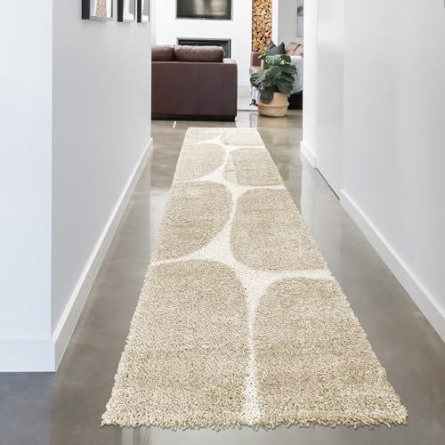CARPETIA Teppich Flur Diele Schlafzimmer Langer Hochflor Teppich modern zeitlos dekorativ robust pflegeleicht langlebig harmonisch hochwertig wohnlich stilvoll Creme Beige 80 x 300 cm