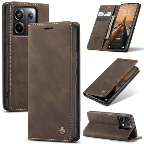 Samokor Handyhülle für Xiaomi Redmi Note 13 Pro 5G Magnet Leder Klapphülle | Premium Leder,Klappbar,Flip Case,Schutzhülle,Tasche,Kartenfach,Standfunktion,Stoßfest,Hülle für Redmi Note 13 Pro 5G,Kaffee