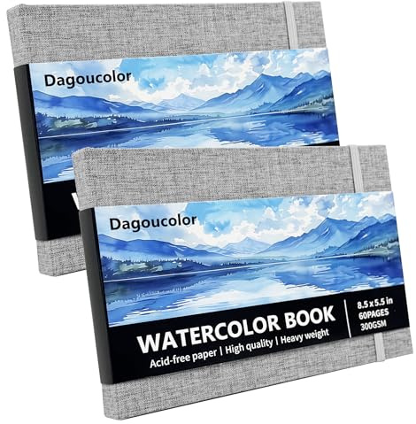 DagouColor Akvarellblock, 2 Pack, Grey, 14 * 21.6cm | 30 Ark, 300GSM Vattenfärgspapper Tygomslag Målning Akvarellskissbok, Konsttillbehör för Nybörjare Vuxna, Målning, Ritning