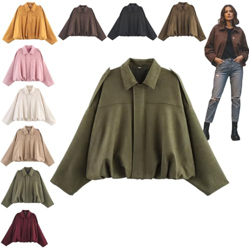 Giacca camoscio da donna, oversize, bomber in morbida pelle scamosciata con fodera in pile, giacca camoscio marrone da donna