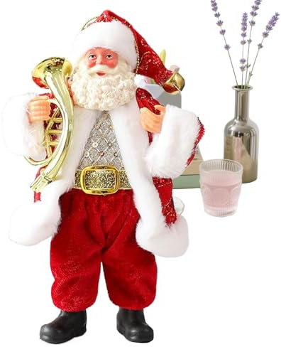 Arroopu Santa Claus Dekoration - 18 cm Weihnachts Skulptur | Weihnachtsmann Figur Mit Musikinstrumenten - für Wand Fenster Tisch Indoor Garten Desktop Festtag