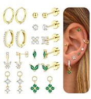MILACOLATO 10 Paar Ohrringe Gold Silber Set Ohrstecker Creolen Piercing Ohr | Hypoallergene Chirurgenstahl Medizinische 14K Vergoldete für Damen Ohrringe Rook Tragus Conch Helix Piercing Ohr Gold Silber