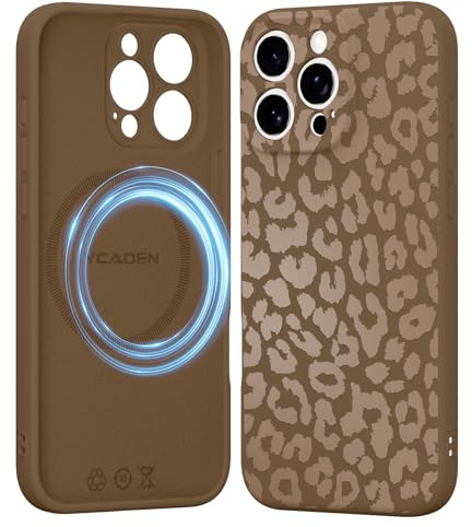 Saqmkil Handyhülle Magnetische für iPhone 15 Pro 6,1 Hülle, Aesthetic Leopard Muster Herbst Design Mädchen Case Kompatibel mit MagSafe, Weich Flüssigem Silikon TPU Stoßfeste Schutzhülle Cover, Braun