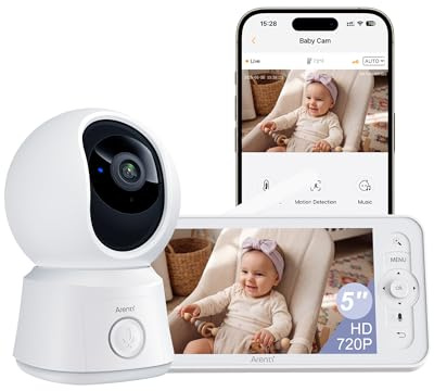 ARENTI 1080P Babyphone mit Kamera mit 5 Display, PTZ Video Babyfon mit Kamera und App, One-Touch-Ruf, Wiegenlied, Temperatursensor, Nachtsicht, 2 Wege Audio, Automatische Verfolgung, VoX Mode