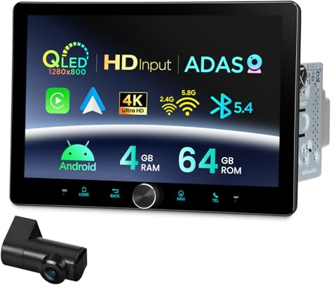 XTRONS Doppel DIN Universal Android Autoradio Octa Core 4+64GB 10.1 Zoll QLED IPS Bildschirm Integriert ADAS HD Eingang WLAN DSP CarPlay Bluetooth GPS Optional DAB OBD TPMS