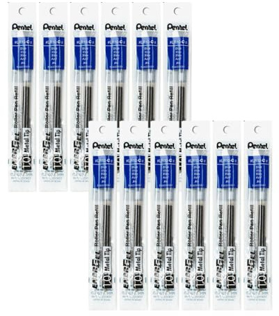 Pentel LR10-CX EnerGel Nachfüllmine für EnerGel-Stifte, 1,0 mm Kugeldurchmesser = 0,5 mm Strichstärke, 12 Stück, blau