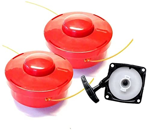 HURI 1 Seilzugstarter Starter + 2 Automatik Doppelfadenkopf Fadenspule passend Motorsense Rotfuchs MS/BC 52 Timbertech Tarus Fuxtec Aram-Trade Stenson