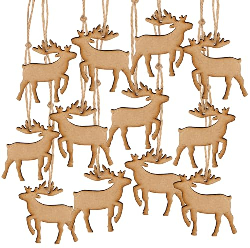 Logbuch-Verlag 12 Weihnachten Baumanhänger Hirsch mit Geweih 7 cm aus Holz natürlich schmücken Herbstdekoration Wald Tiere