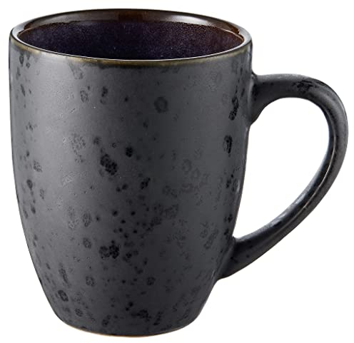 BITZ Kaffeetasse/Kaffeebecher, Tasse aus robustem Steinzeug, 30 cl, schwarz außen/dunkelblau innen