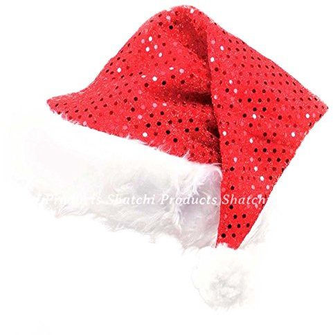 SHATCHI Gifts 4 All Occasions Limited 2pcs Deluxe Santa Father Christmas Hat with Sequin Fancy Dress Costume Accessories Celebration Outfit, Red/White, Adult, 1408