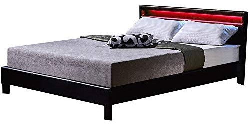 Doppelbett Ehebett inkl. LED Beleuchtung und Lattenrost 140 x 200 cm Schwarz