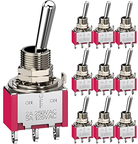 CLDIY Kippschalter AC 5A / 125V 2A / 250V 3-polige Anschlüsse Ein/Aus/Ein 3-poliger SPDT-Kippschalter Mini-Miniatur-Kippschalter Auto-Armaturenbrett, 10 Stücke