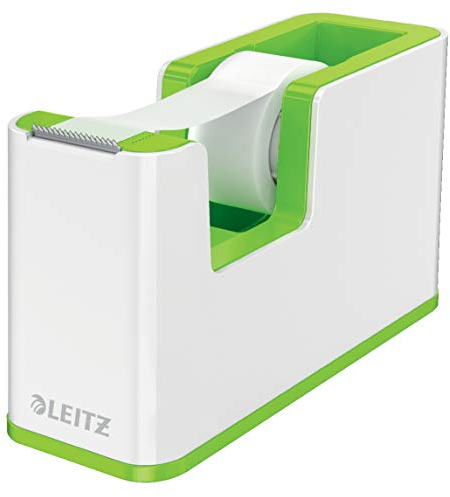 Leitz Klebeband-Tischabroller, Fester Stand, Klebebandabroller inkl. Klebeband, Weiß/Grün, Duo Colour, WOW, 53641054
