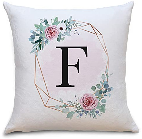OWLBOOK Blumenkranz Flauschiges Kissen mit Buchstaben F Geschenke Geschenkideen für Frauen zum JahrestagValentinstag Zierkissen mit Füllung