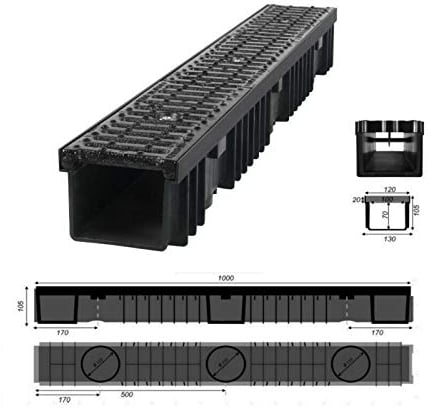 JeCo - Entwässerungsrinne Regenrinne Bodenrinne - Länge: 1 m/Höhe: 105 mm - Gusseisen 12,5 T (B125)