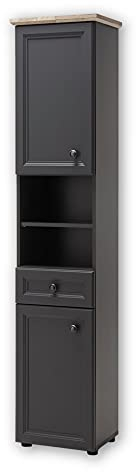 TOSKANA Badezimmer Hochschrank in Timber Wood Optik, Grau - Landhausstil Badezimmerschrank mit viel Stauraum - 41 x 191 x 32 cm (B/H/T)