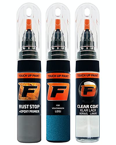 FIRANTO Lackstift Autolack Reparaturset für VW/Volkswagen LD5J Carribean Blue - 3-in-1 Autolack Kratzer Reparaturstift 15ml Grundierung, Klarlack