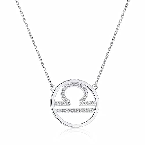 Qings Damen Halskette Sternzeichen Silber Kette Waage Zodiac Anhänger Halsketten mit Cubic Zirkonia Horoskop Astrologie Damen Schmuck Geburtstag Weihnachten geschenke für Damens Mädchen Männer