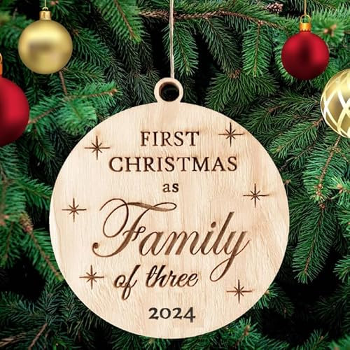 Pet-Jos First Christmas as Family of Three Wooden Tree Ornament Christmas Bauble Gift Card Insert