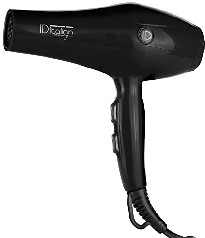 ID Italian Design - Haartrockner Plus Prime GTI2600 Hair Dryer - Haarföhn Profi mit 2200 Watt, Hochleistung AC-Motor, 2 Geschwindigkeiten und 3 Heizstufen, Kaltstufe und 1,8 m Kabel - Föhn Schwarz