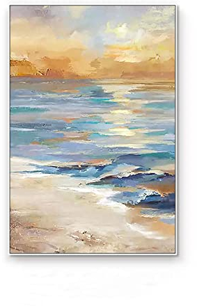 Handgemalte Acrylbilder, Bunte Textur Wellen Meer Himmel Strand Landschaft Abstrakte Moderne Rahmenlose Handgemalte Ölgemälde Auf Leinwand Für Familienwand Wohnzimmer Esszimmer Home Art Dec