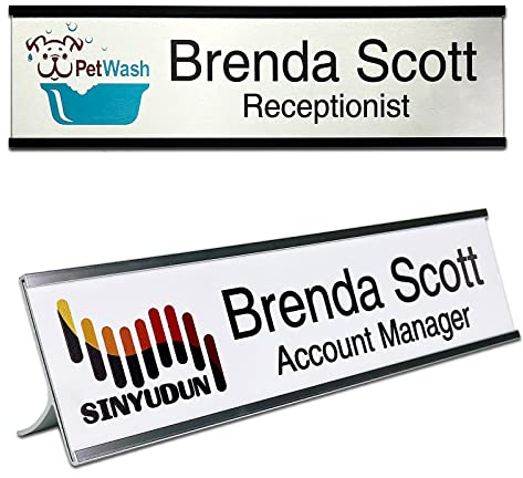 Placas De Nombre De Aluminio Personalizadas De 5,1x 25,4cm, Placas De Nombre Personalizadas Para Escritorio De Oficina O Pared, Puedes AñAdir Imagen De Logotipo Y Textos Personalizados