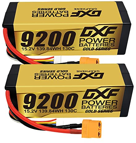 DXF 2 Packungen LIPO AKKU Pakete, 4S LIPO 15.2V 9200mAh 130C für RC-Cars & Trucks 1/10 & 1/8 Skala, XT90 Stecker,lipo 4s ideal für Emaxx, Bandit, Rustler, Axial, Tamiya, HPI Strada XB, Kyosho GP Truck