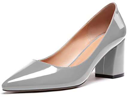 Zamikoo Damen Pumps mit Absatz, Elegant Pumps mit Blockabsatz Damen Schuhe 6.5CM Lack Grau EU38