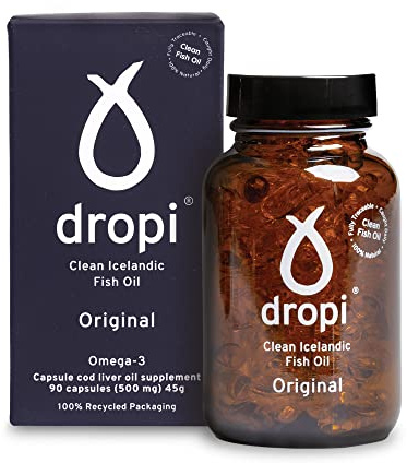Dropi Icelandic Fish Oil - Extra Virgin Cod Liver Oil (EVCLO) - Natural Source of Vitamin A & D3 - Cold-Processed, Traceable & Pure from the Westfjords Pristine Atlantic Fishing Grounds (90 x 500mg)