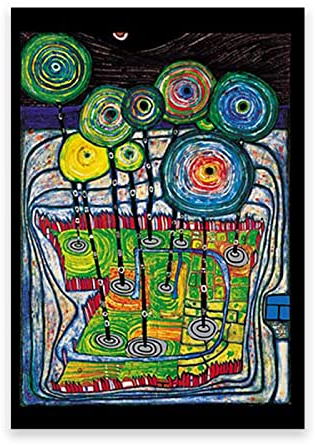 IKYE Leinwanddruck Friedensreich Hundertwasser berühmtes Gemälde (775 Park) Reproduktion auf Leinwand, Wandbild für Heimdekoration, 50 x 80 cm, rahmenlos