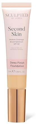 Sculpted by Aimee Second Skin Dewy Liquid Face Foundation, 32ml | Buildable, Medium Coverage Foundation with Dewy Finish, Hyaluronic Acid, Collagen Boosting Formula, SPF 50