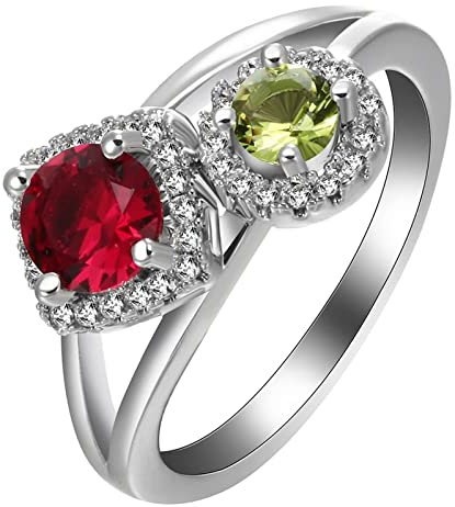 Homxi Ehering Damen Silber,4 Zinken mit Rund Zirkonia Silber Rot Grün Ringe Frauen Kupfer Trauringe Damen Größe 57 (18.1)