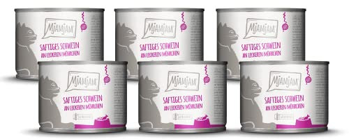 MjAMjAM - Premium Nassfutter für Katzen - saftiges Schwein an leckeren Möhrchen, 6er Pack (6 x 200 g), getreidefrei mit extra viel Fleisch