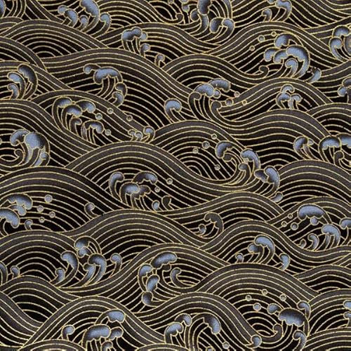 The Fabric Guys Tissu en coton de style japonais au mètre - 152,4 cm de large - Magnifiques impressions, couture, travaux manuels, travaux manuels (vagues ombrées, noir/gris)