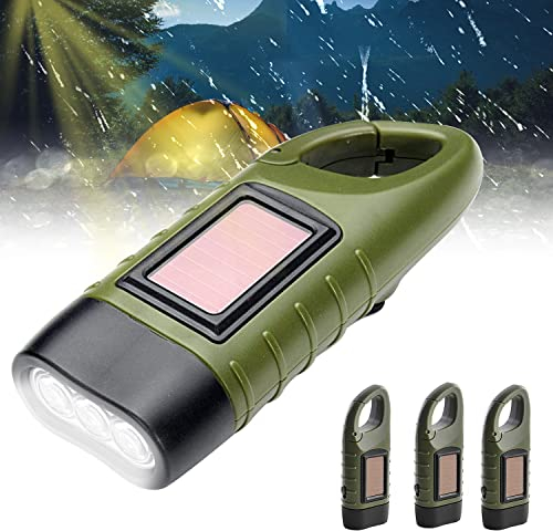 HAMON 3Pcs Hand Crank Torch, Wind Up Torch Led Torch with Hook Portable Camping Flashlight Suitable for Outdoor Sports, Climbing Camping and Wild Camping (Green) (3pcs)