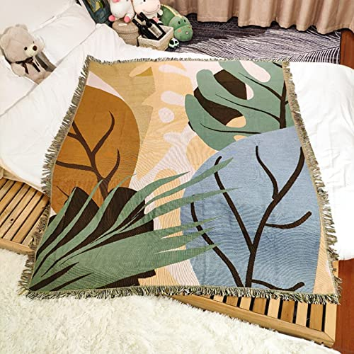 LumiSyne Doppelseitige Baumwolle Gewebt Decke Überwurf Mit Quaste Dschungel Böhmische Stil Wandteppich Kuscheldecke Dekorative Decke Für Bett Couch Sessel Camping Decke Tischdecke Teppich 160x130cm