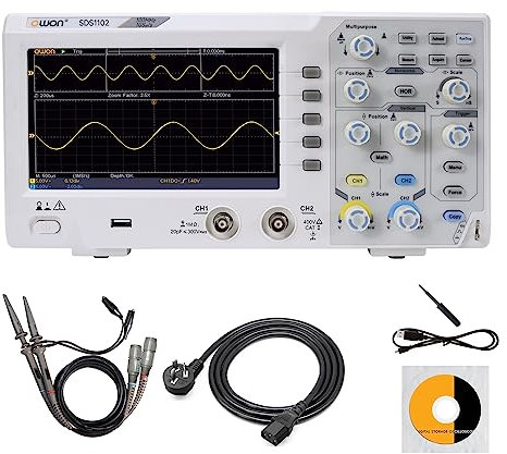 OWON SDS1102 Digital Oscilloscope with 2 Channels 100Mhz 1GSa/s, TFT-LCD Display, Portable Professional Oscilloscope Kit, USB Digital Storage Oscilloscope/Signal Generator/Logic Analyzer