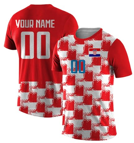Yolovi Personalisiertes Fussballtrikot mit Namen Nummer Drucken Nationalflagge Sport Casual Trikots Fussballshirts für Herren Damen Jugendliche Croatia