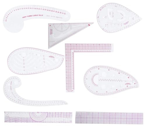 Cyrank Kurvenlineal Set, Französisches Metrisches Lineal aus Kunststoff Zum Nähen, 9-teiliges Patchwork Lineal, Französisches Lineal Nähen, Transparentes DIY-Schneid- Und Zeichenwerkzeug Zum Nähen