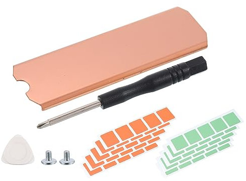 uxcell Lot de 1 dissipateur thermique M.2 2280 SSD en cuivre avec coussinets thermiques en silicone, outil de levier triangulaire, tournevis, vis, ton cuivre