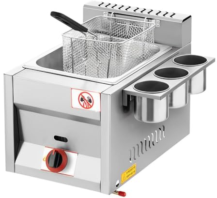 Friggitrice a Gas di Grande Capacità da 16 Litri, Friggitrice a GPL in Acciaio Inossidabile con Cestello e Coperchio, Friggitrice Professionale per Friggere Ristoranti Supermercati Stand Fast Food A